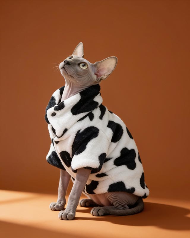 Cow-Print Fleece Sphynx Coat CityBear