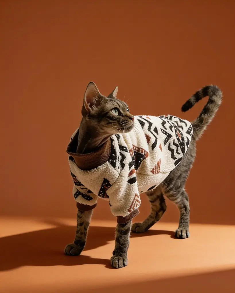 Southwestern Tribal Sphynx Plush Knit Sweater