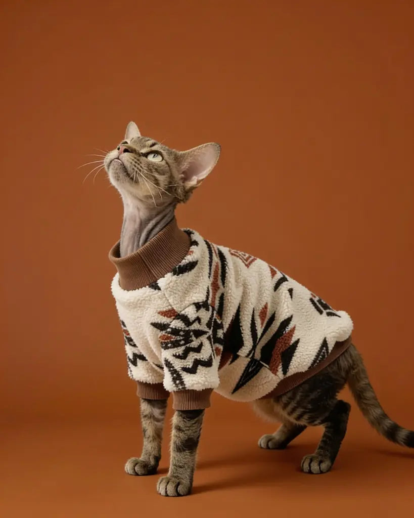 Southwestern Tribal Sphynx Plush Knit Sweater