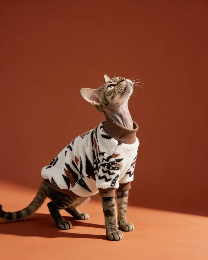 Southwestern Tribal Sphynx Plush Knit Sweater