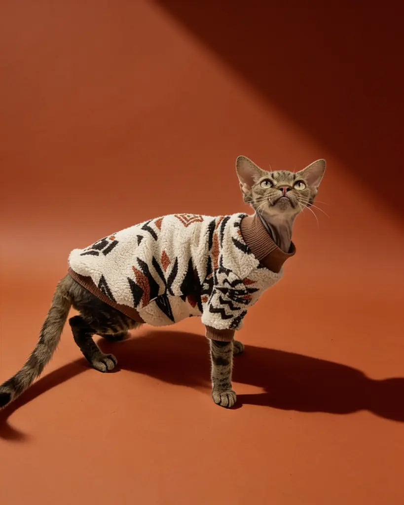 Southwestern Tribal Sphynx Plush Knit Sweater
