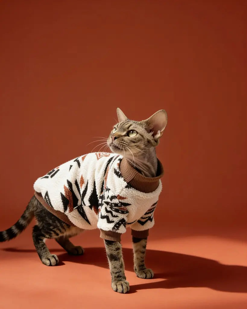 Southwestern Tribal Sphynx Plush Knit Sweater