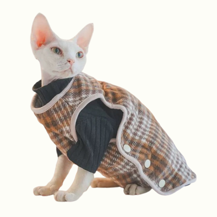 Plaid Side Button Vest Sphynx Cat Jacket