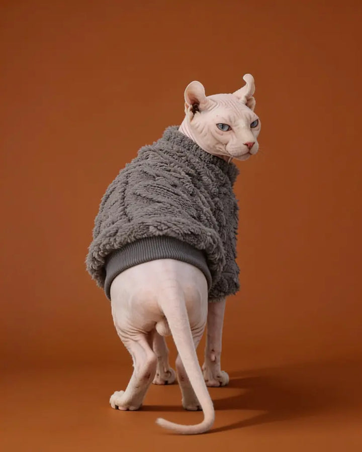 Grey fleece Sphynx cat sweater for hairless cats in winter