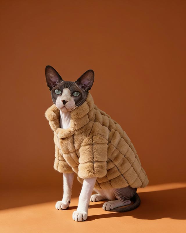 Vintage Cookie Sphynx Cat Faux Fur Coat CityBear