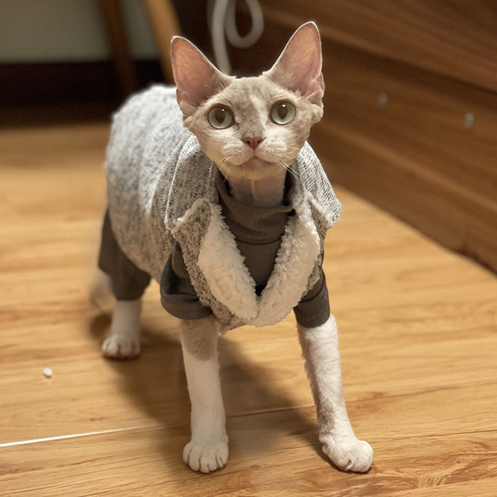 Lambswool Lining Sleeveless Sphynx Cat Jacket