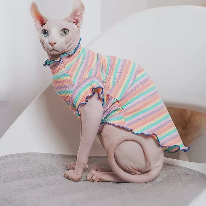 Rainbow Stripes Ruffle Edge Sphynx Cat Shirt