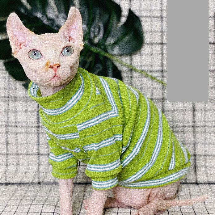 Hypoallergenic Cotton Highneck Stripes Sphynx Sweater