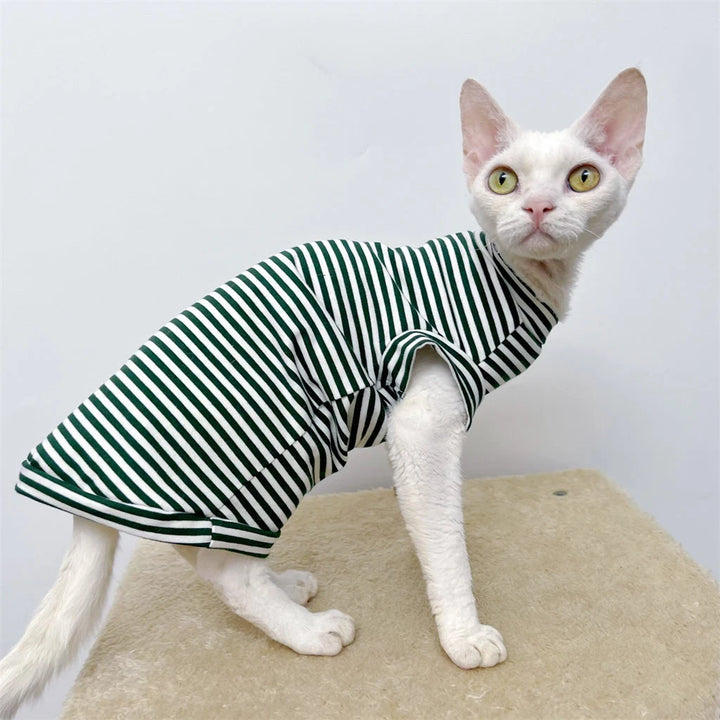 Classic Stripe Sleeveless Sphynx Cat Tee Shirt