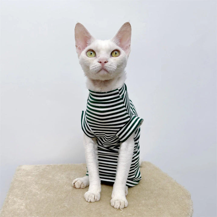 Classic Stripe Sleeveless Sphynx Cat Tee Shirt