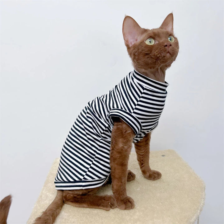 Classic Stripe Sleeveless Sphynx Cat Tee Shirt