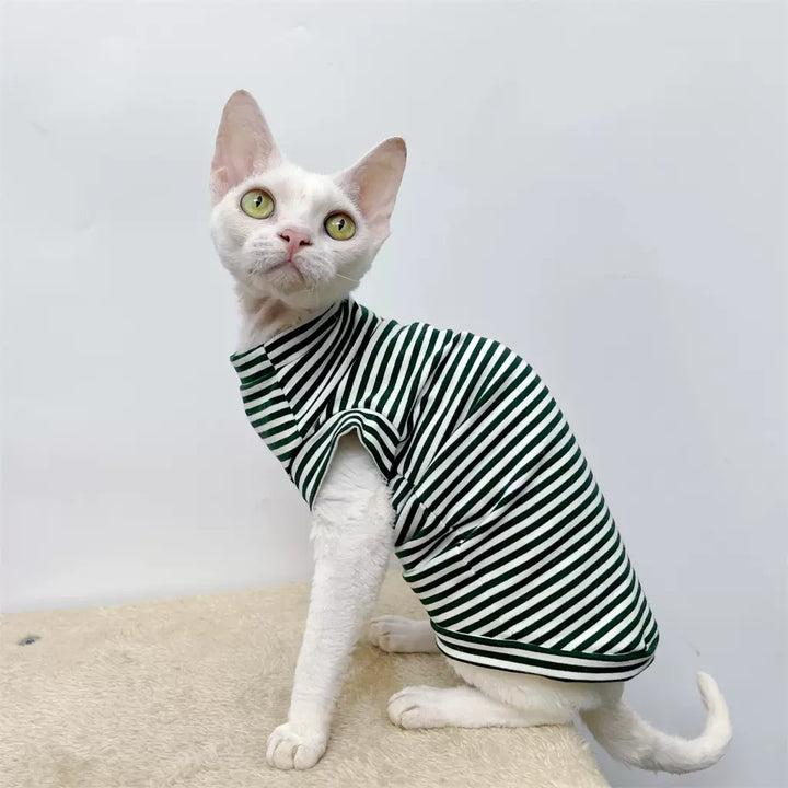 Classic Stripe Sleeveless Sphynx Cat Tee Shirt