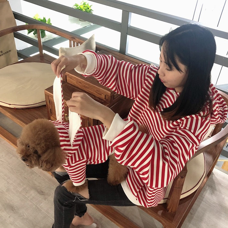 Striped Bunny Ear Pet Owner Matching Hoodie