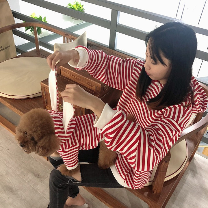 Striped Bunny Ear Pet Owner Matching Hoodie