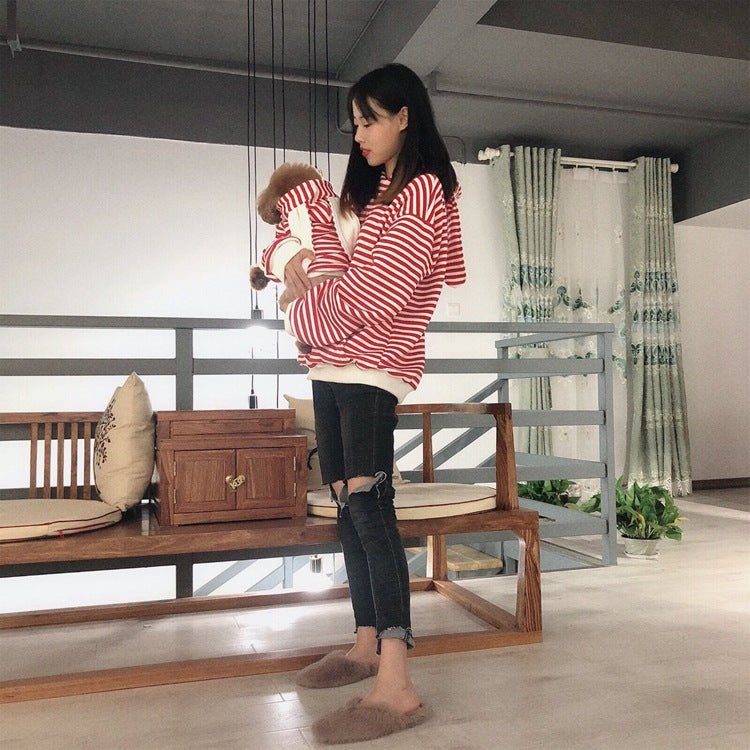 Striped Bunny Ear Pet Owner Matching Hoodie