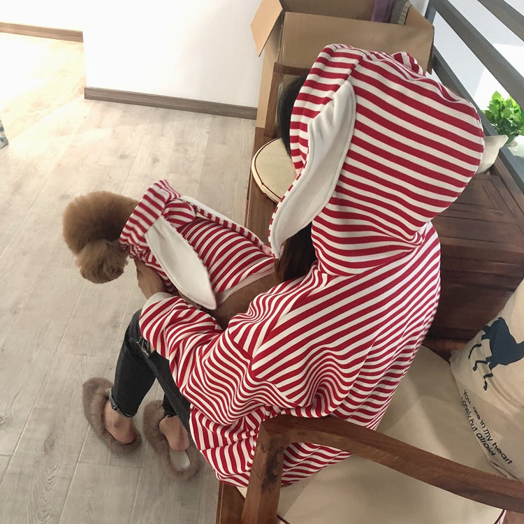 Striped Bunny Ear Pet Owner Matching Hoodie