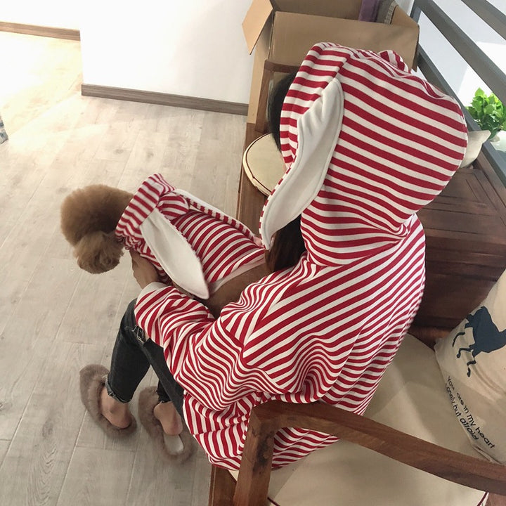 Striped Bunny Ear Pet Owner Matching Hoodie