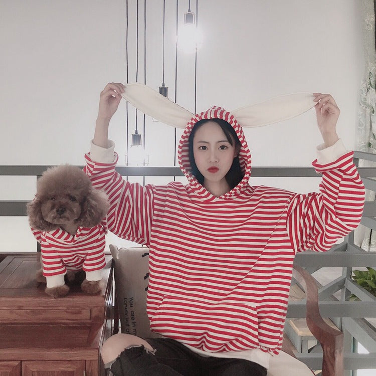 Striped Bunny Ear Pet Owner Matching Hoodie
