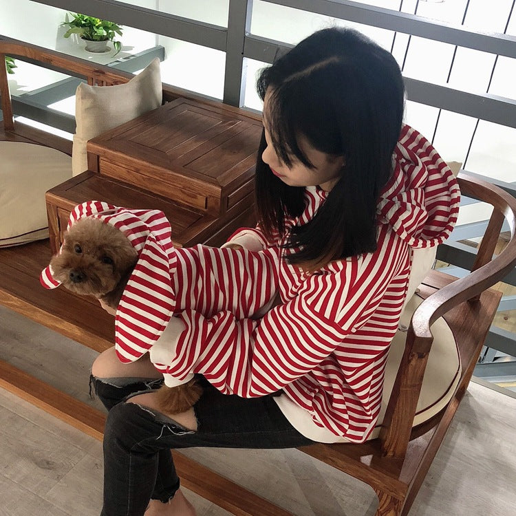 Striped Bunny Ear Pet Owner Matching Hoodie