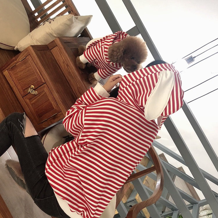 Striped Bunny Ear Pet Owner Matching Hoodie