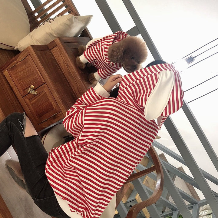 Striped Bunny Ear Pet Owner Matching Hoodie