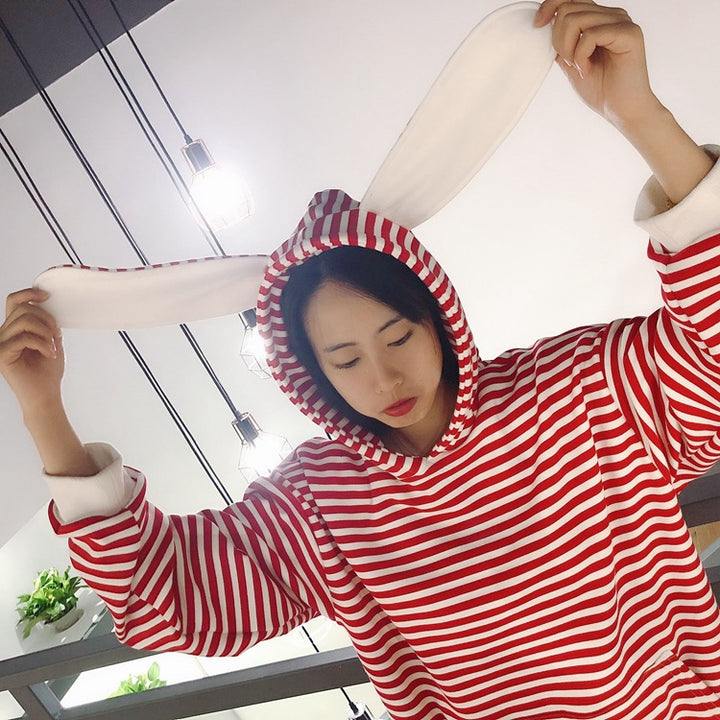 Striped Bunny Ear Pet Owner Matching Hoodie