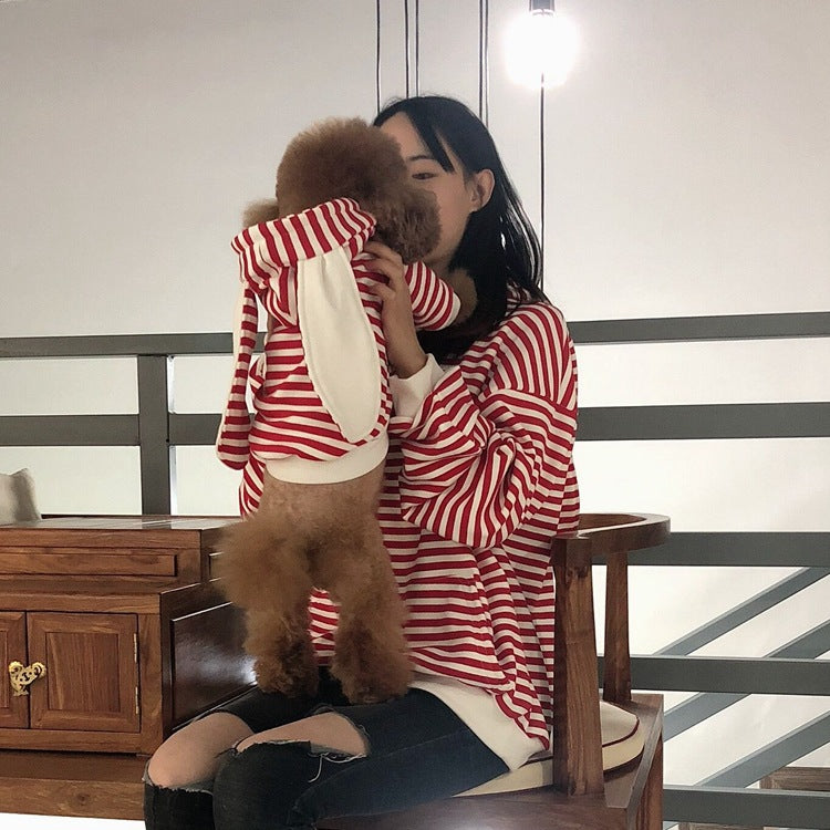 Striped Bunny Ear Pet Owner Matching Hoodie