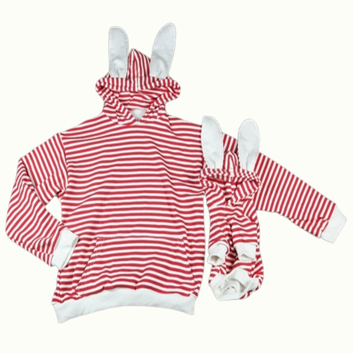 Striped Bunny Ear Pet Owner Matching Hoodie