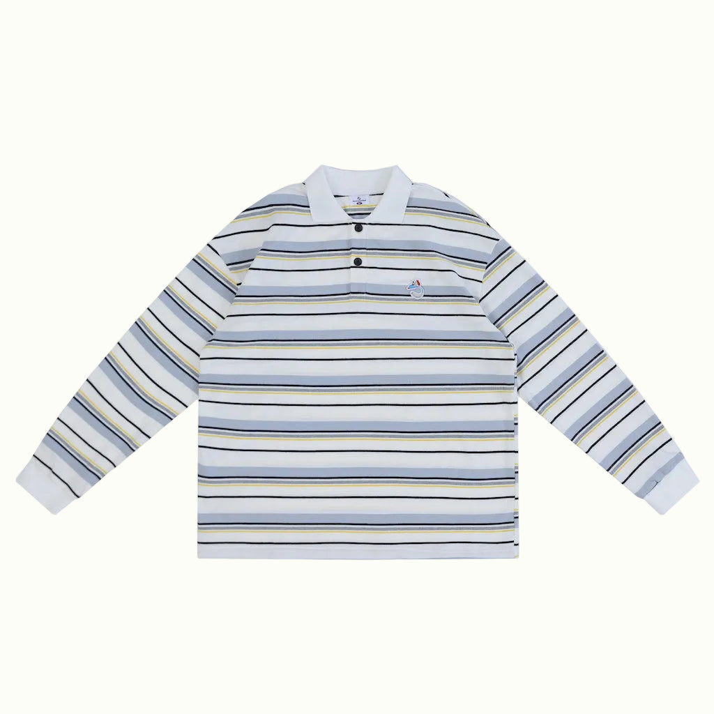 Striped long-sleeve polo shirt on a white background