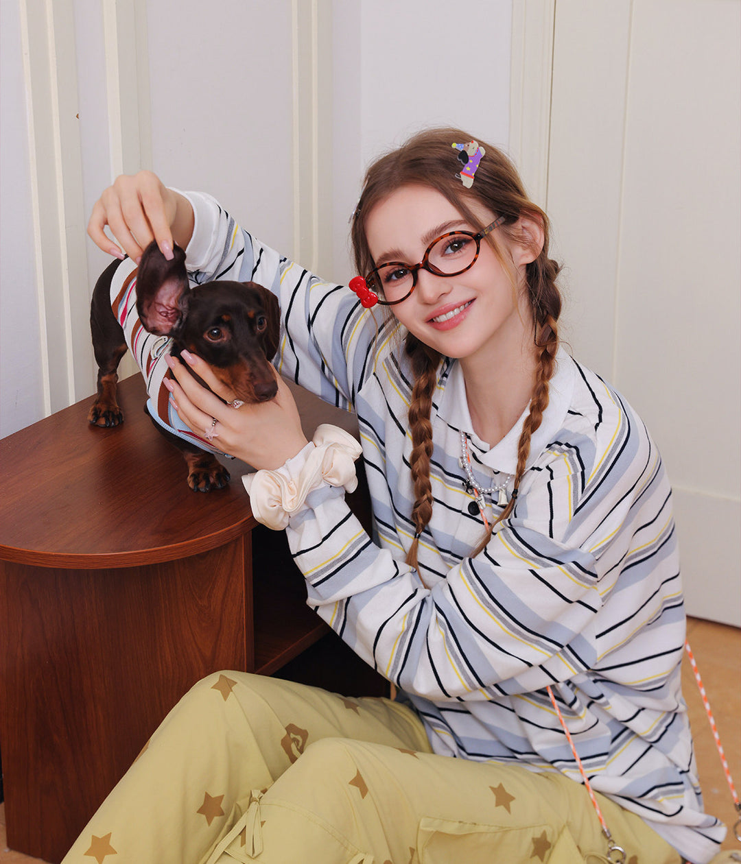 Retro Striped Long Sleeve Pet Human Matching Polo Shirt