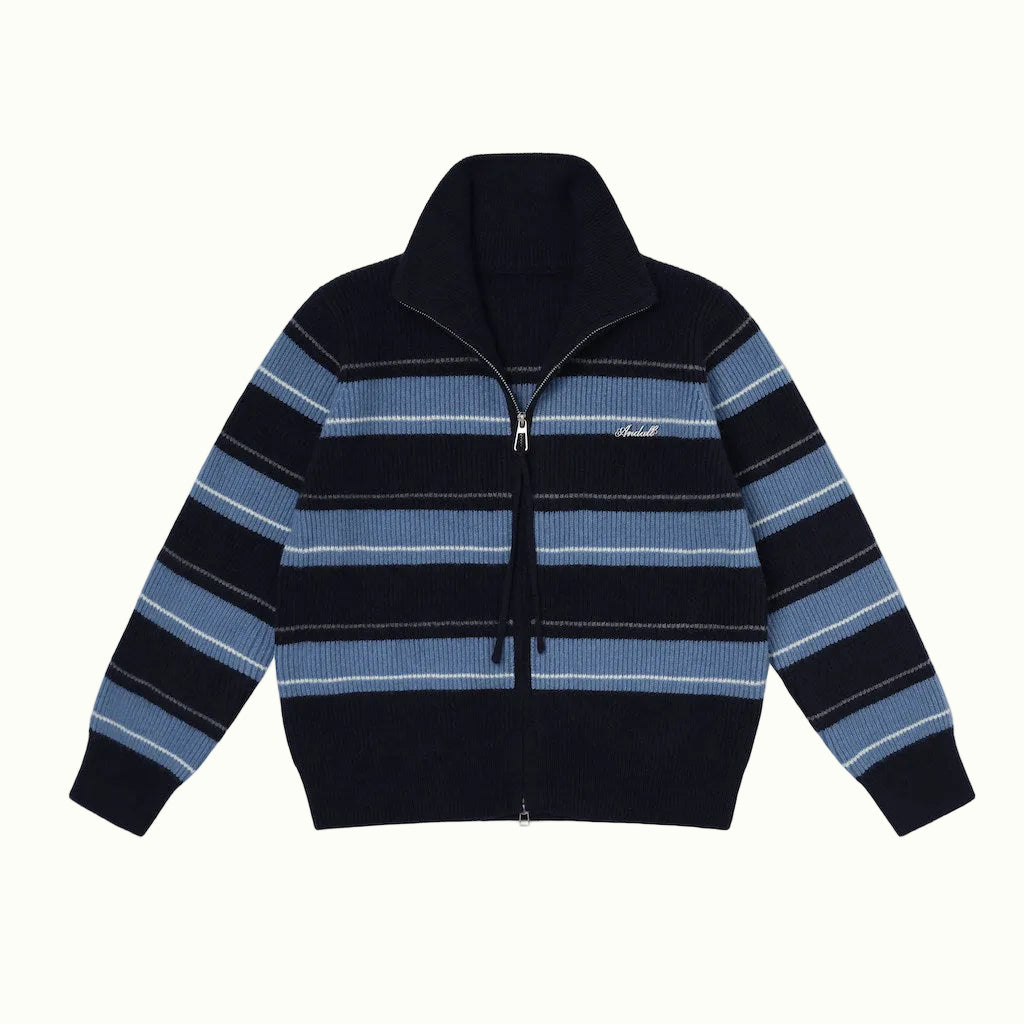 Rugby Stripe Knit Pet Human Matching Sweater with Zipper