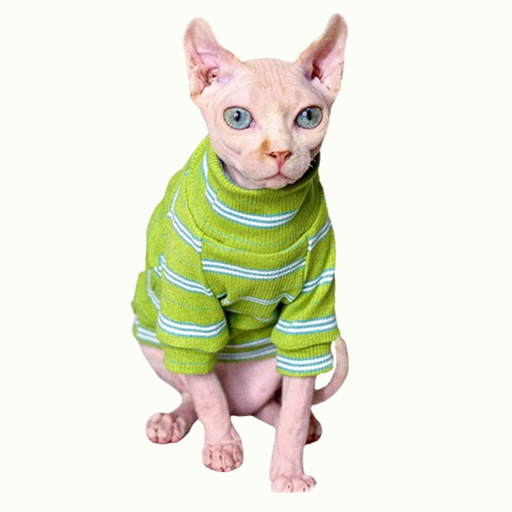 Hypoallergenic Cotton Highneck Stripes Sphynx Sweater