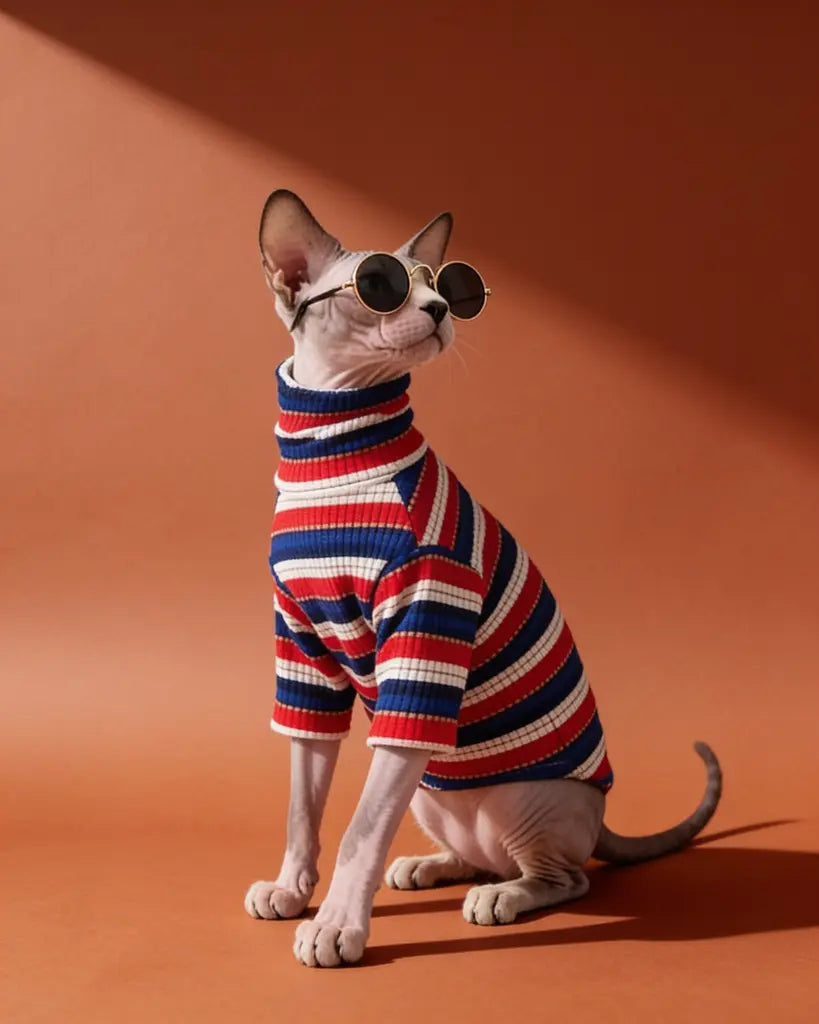 Stripes Turtleneck Sphynx Cat Sweaters CityBear