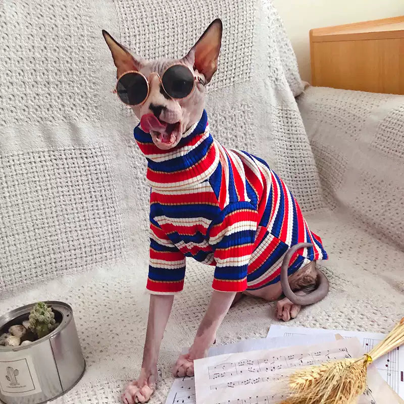 Stripes Turtleneck Sphynx Cat Sweaters