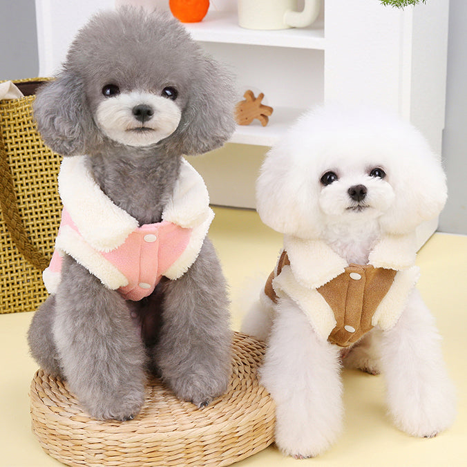 Suede Button Through Pet Jacket with Hook