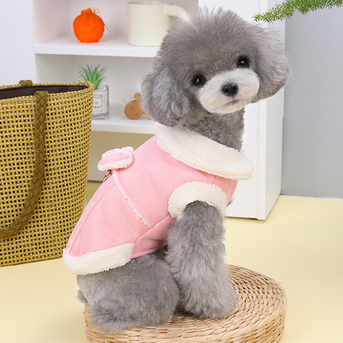 Suede Button Through Pet Jacket with Hook