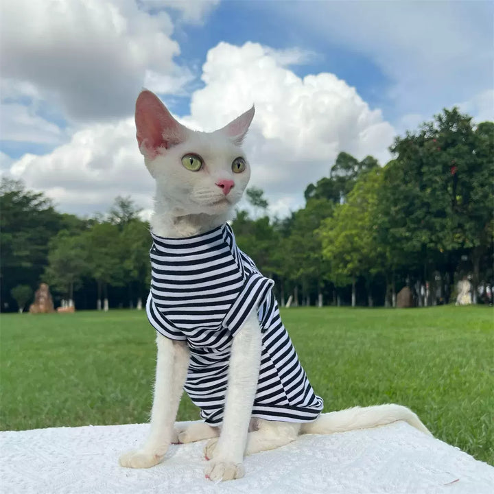 Classic Stripe Sleeveless Sphynx Cat Tee Shirt