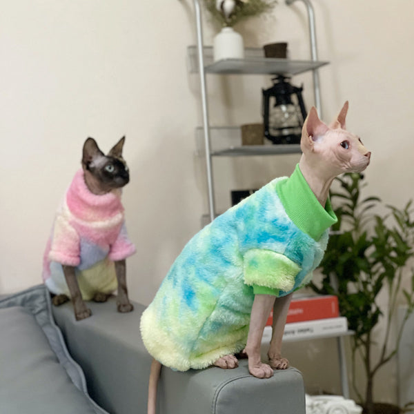 Tie Dye Sphynx Cat Fleece Onesies and Sweaters