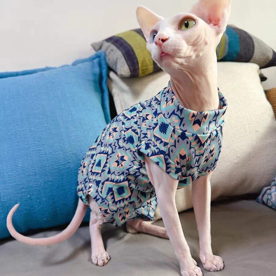 Tribal Geometric Short Sleeve Sphynx Cat Onesies