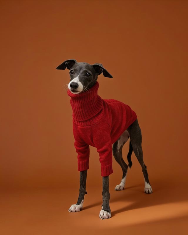 Chic Red Turtleneck Knitted Sweater for Italian Greyhound and Whippet CityBear