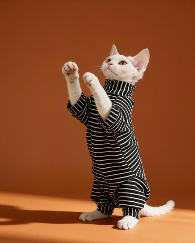 Velvet Striped Sphynx Cat Onesies Pajamas CityBear