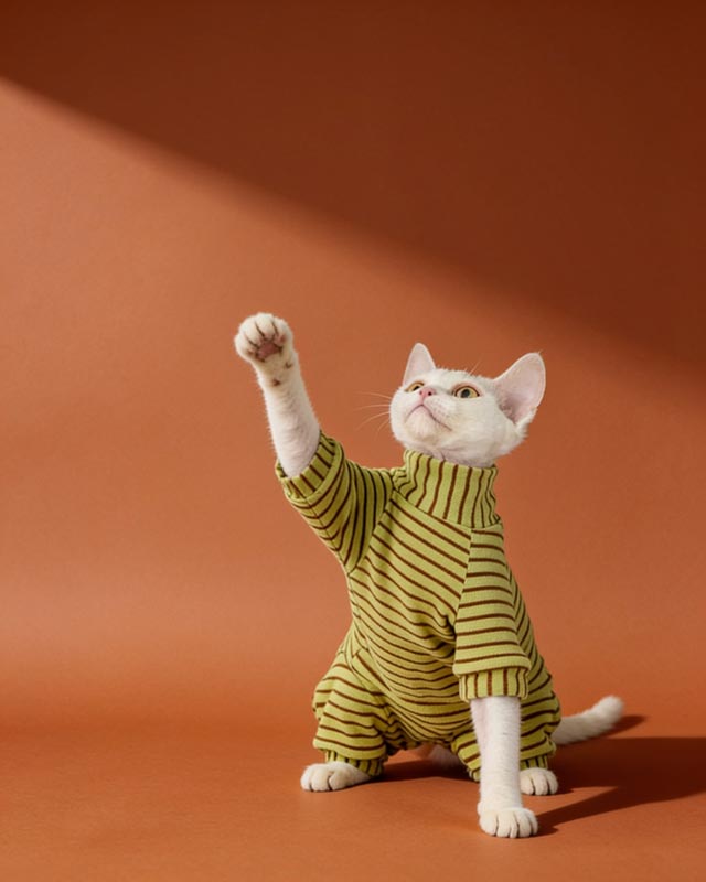 Velvet Striped Sphynx Cat Onesies Pajamas CityBear