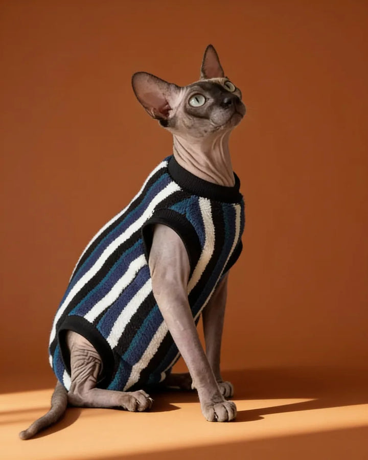 Vertical Striped Flannel Sphynx Cat Onesies and Sweaters CityBear