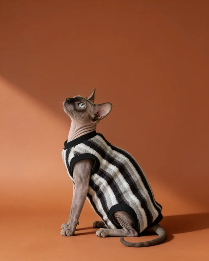 Vertical Striped Flannel Sphynx Cat Onesies and Sweaters CityBear