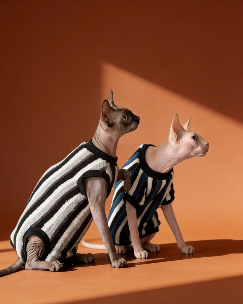 Vertical Striped Flannel Sphynx Cat Onesies and Sweaters CityBear