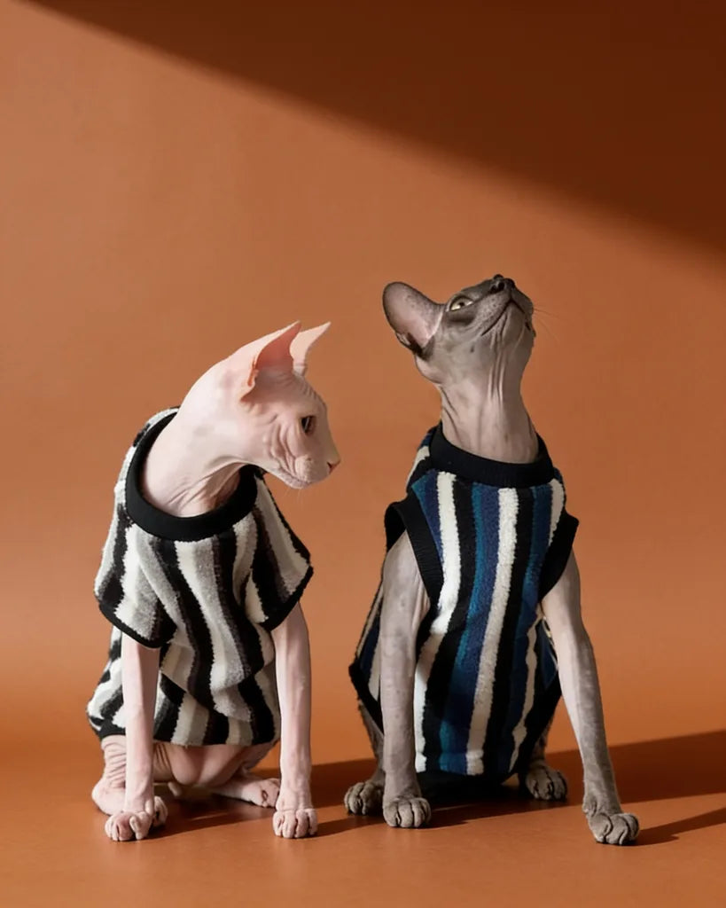 Vertical Striped Flannel Sphynx Cat Onesies and Sweaters CityBear