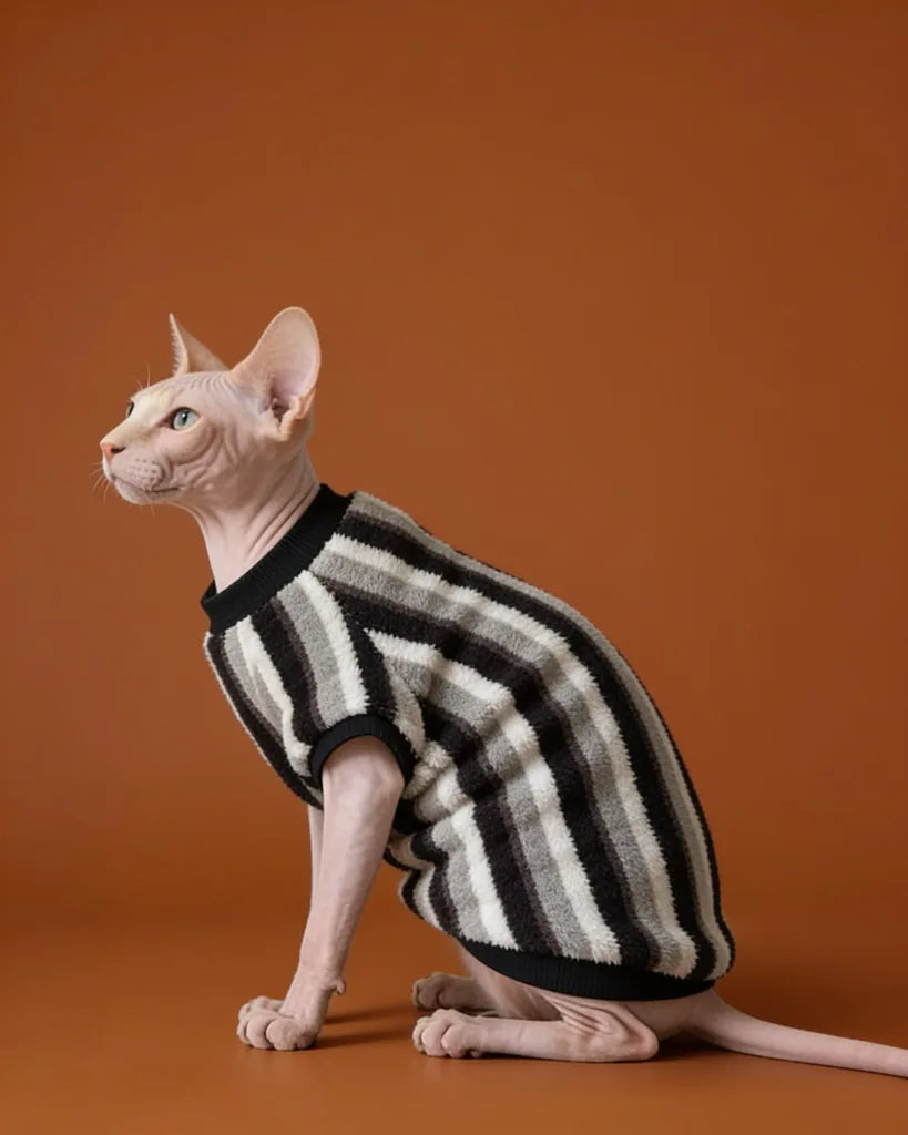 Vertical Striped Flannel Sphynx Cat Onesies and Sweaters CityBear