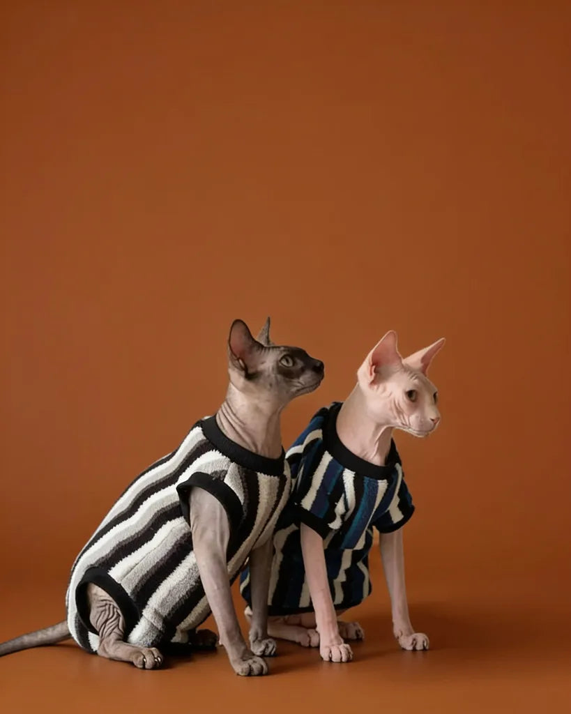 Vertical Striped Flannel Sphynx Cat Onesies and Sweaters CityBear