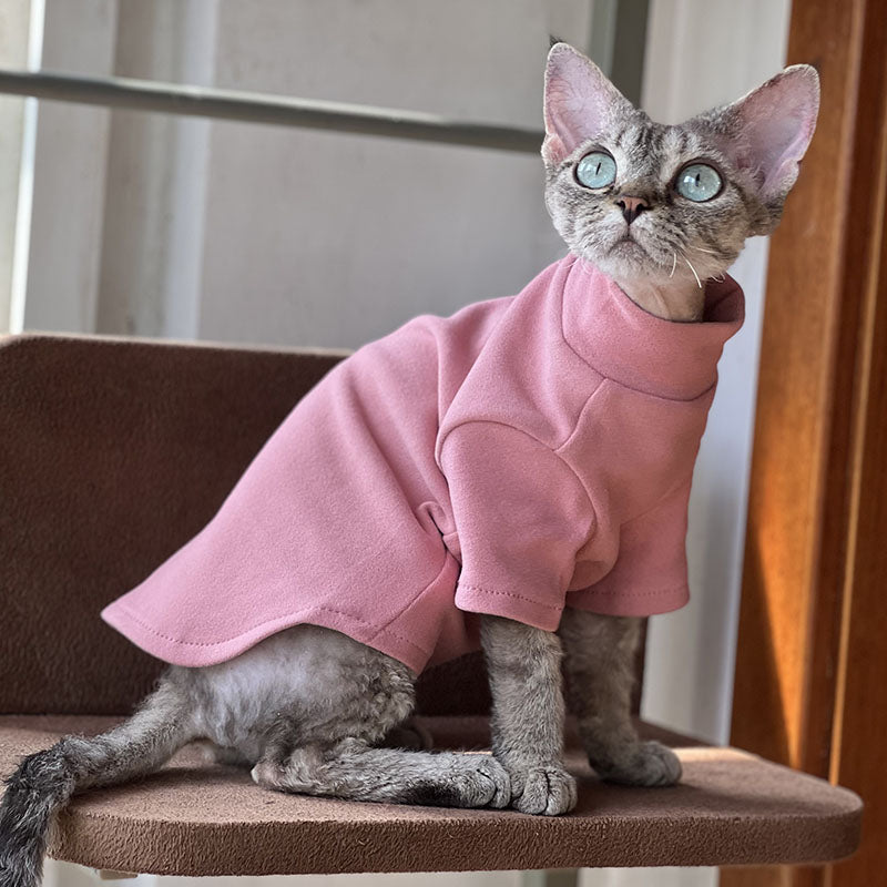 Fleece High Neck Pink Cat Sweater