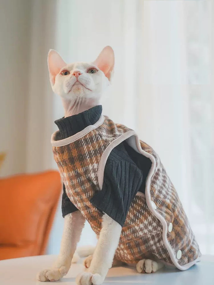 Plaid Side Button Vest Sphynx Cat Jacket